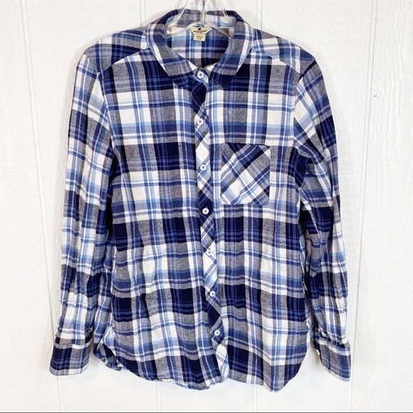 Woolrich Blue and White Plaid Button Down Shirt - Picture 1 of 5